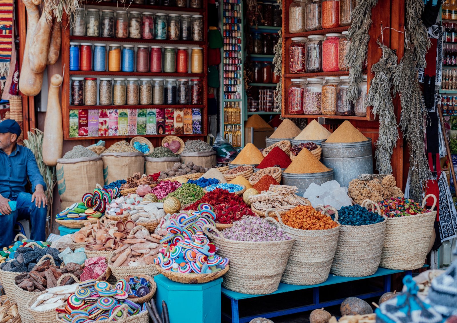 Colourful souk shops in Marrakech Medina