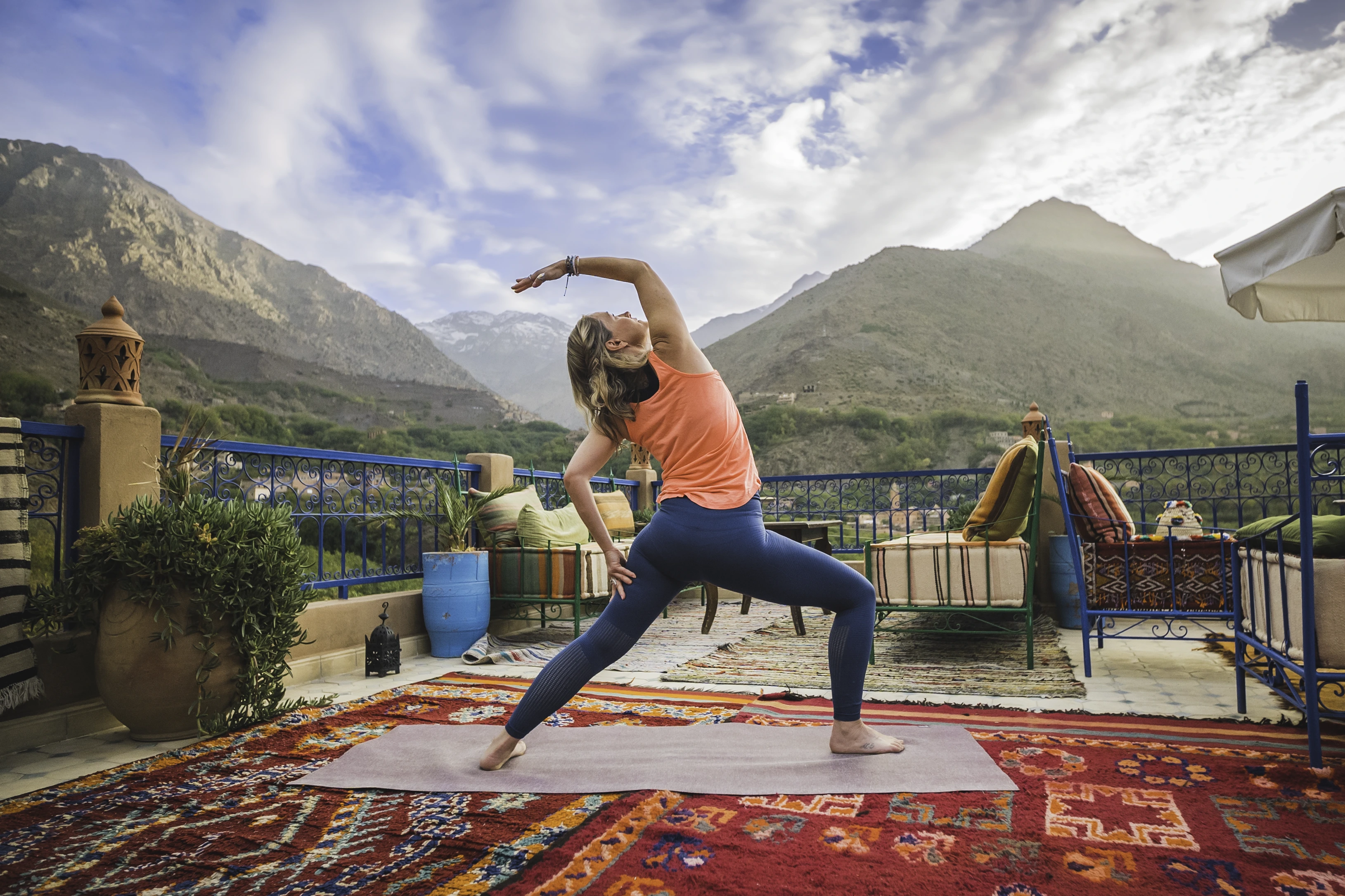 Yoga and mountain scenery in Imlil near Marrakech